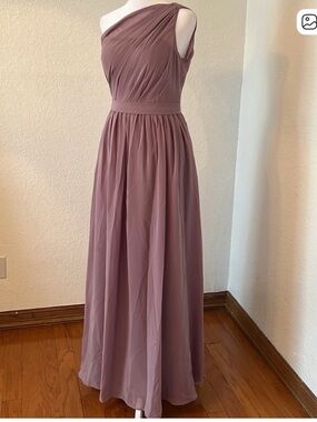 JJs House One-Shoulder Dusty Mauve Chiffon Gown